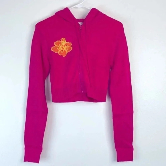 ASOS Collusion Pink Crop Knit Zip Up Hoodie - Picture 1 of 7